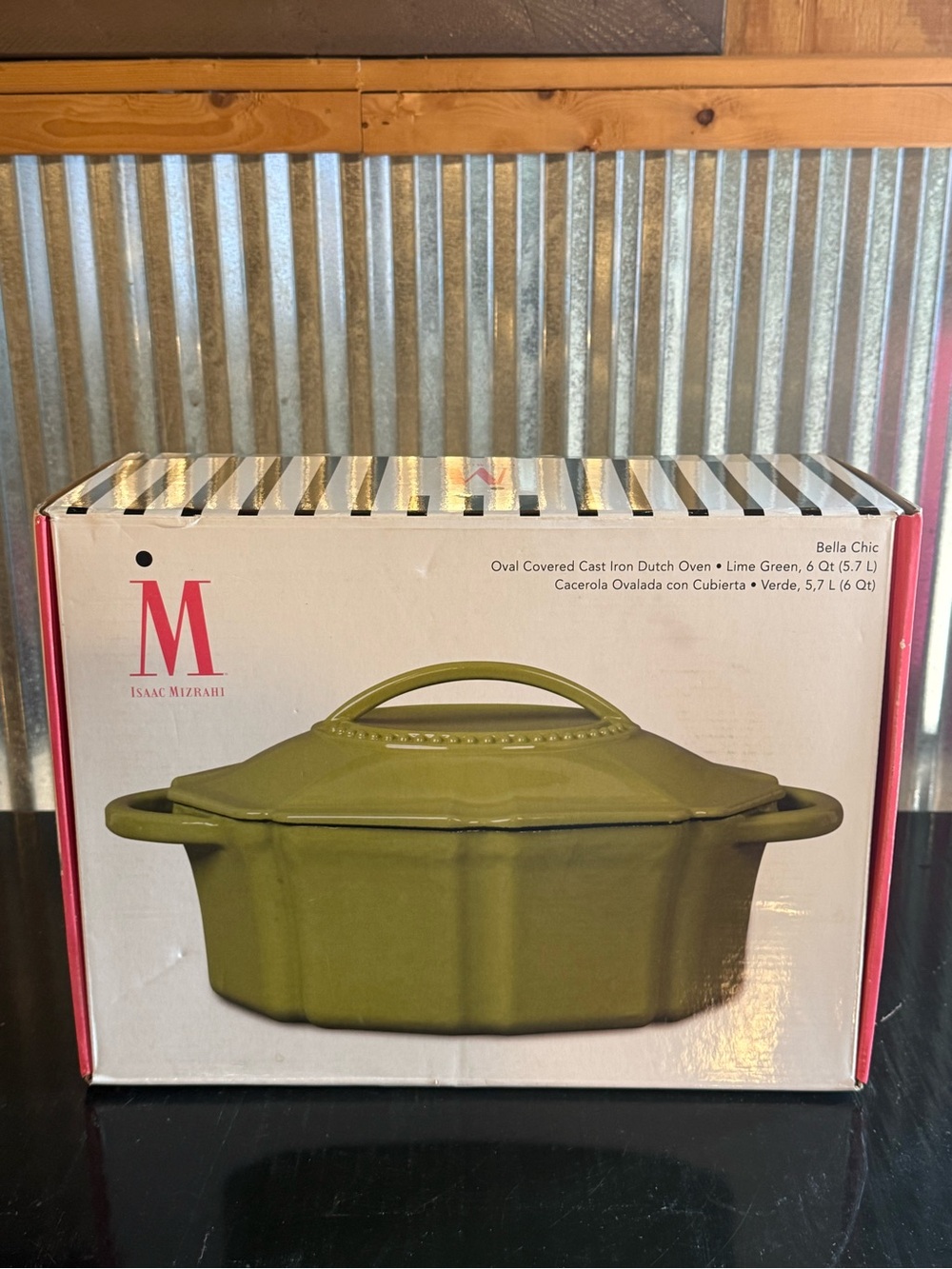 Isaac Mizrahi Bella Chic 6 Qt Oval Enameled Cast Iron Dutch Oven Lime Green NIB